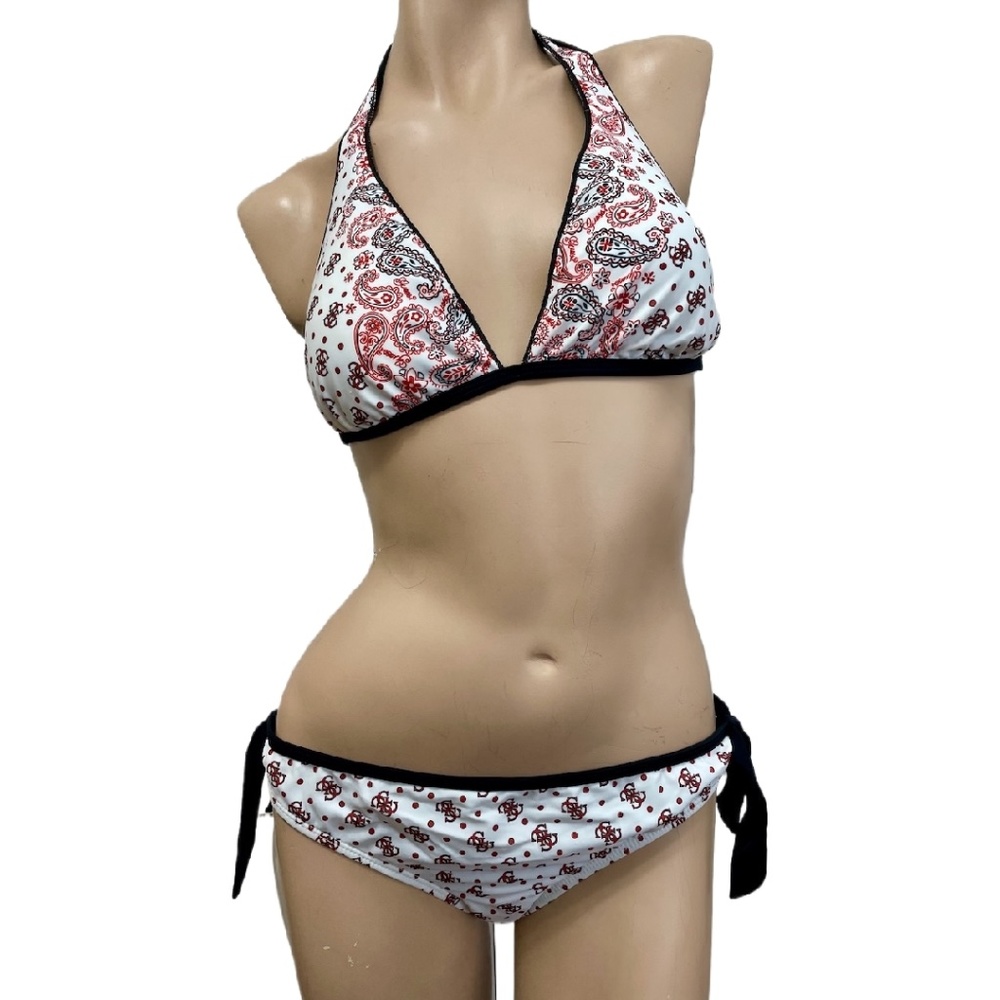 NWT Guess Swimwear LARGE Bandana Halter Bikini White/Red/Black w REVERSIBLE Top